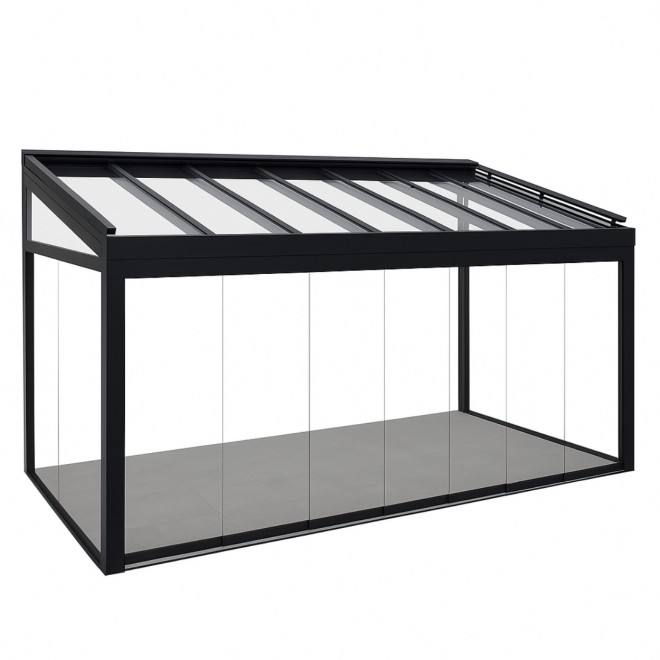 MB Line Aluminium Veranda Zwart met Glazen dak &amp; Schuifwanden